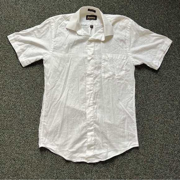 ADONIS White Cotton Short Sleeve Button Down Formal Fancy Dress Shirt Neck 14.5 - Picture 6 of 16